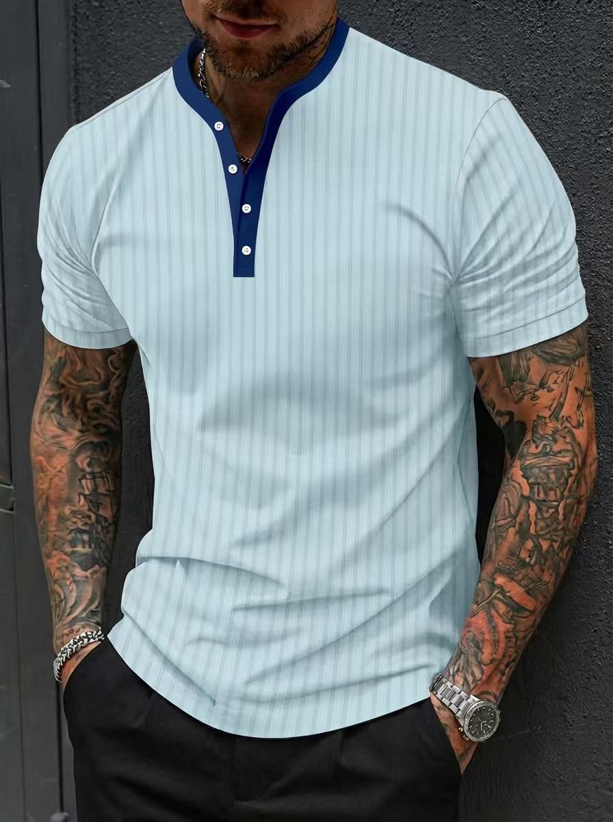 Sports-Leisure Fashion Stand-Collar Knitted Short-Sleeve Polo Shirt