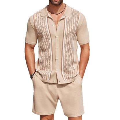 Men's Casual Loose-Fitting Short-Sleeve Shirt Two-Piece Set