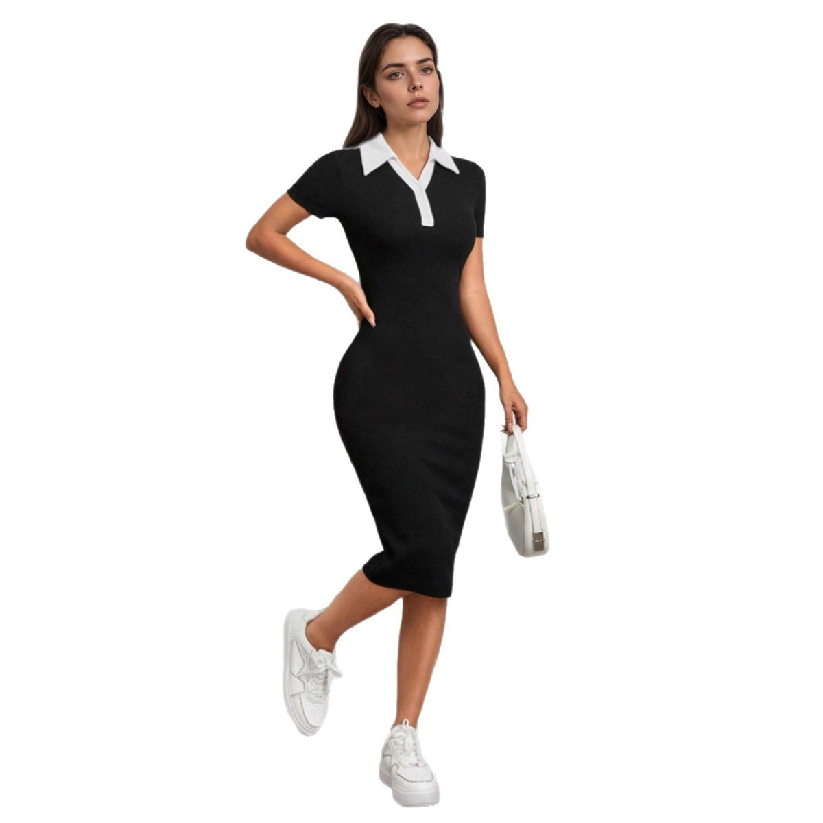 Short-sleeve Single-breasted Knitted Dress
