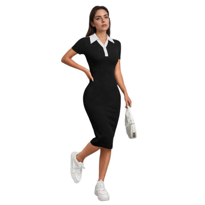 Short-sleeve Single-breasted Knitted Dress