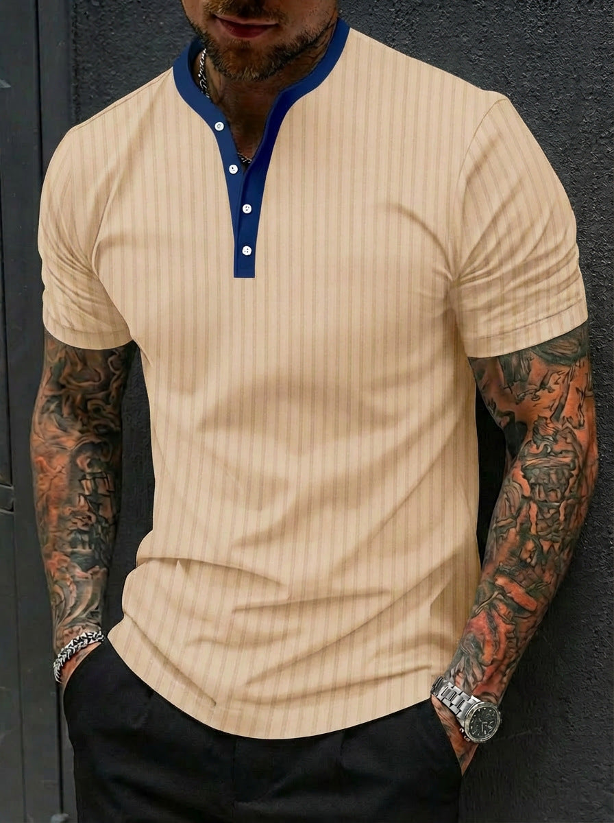 Sports-Leisure Fashion Stand-Collar Knitted Short-Sleeve Polo Shirt