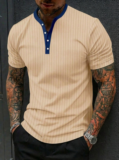 Sports-Leisure Fashion Stand-Collar Knitted Short-Sleeve Polo Shirt