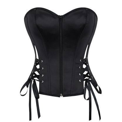 Strap And Zipper Corset Top For Women