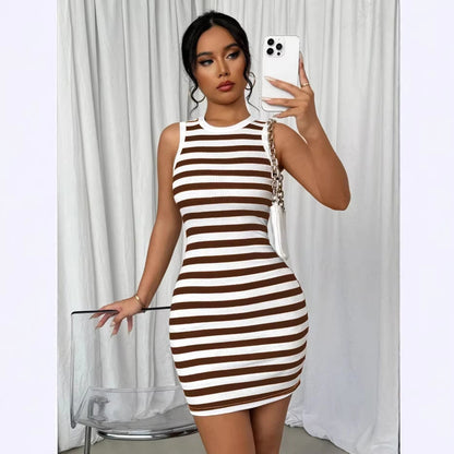 Slim Fit Striped Contrast Color Knit Dress