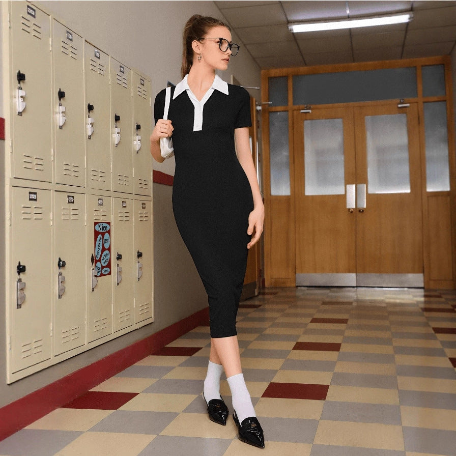 Short-sleeve Single-breasted Knitted Dress