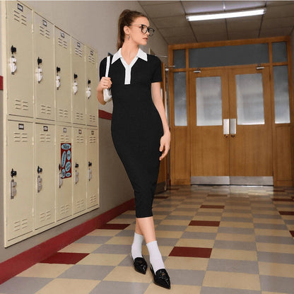 Short-sleeve Single-breasted Knitted Dress