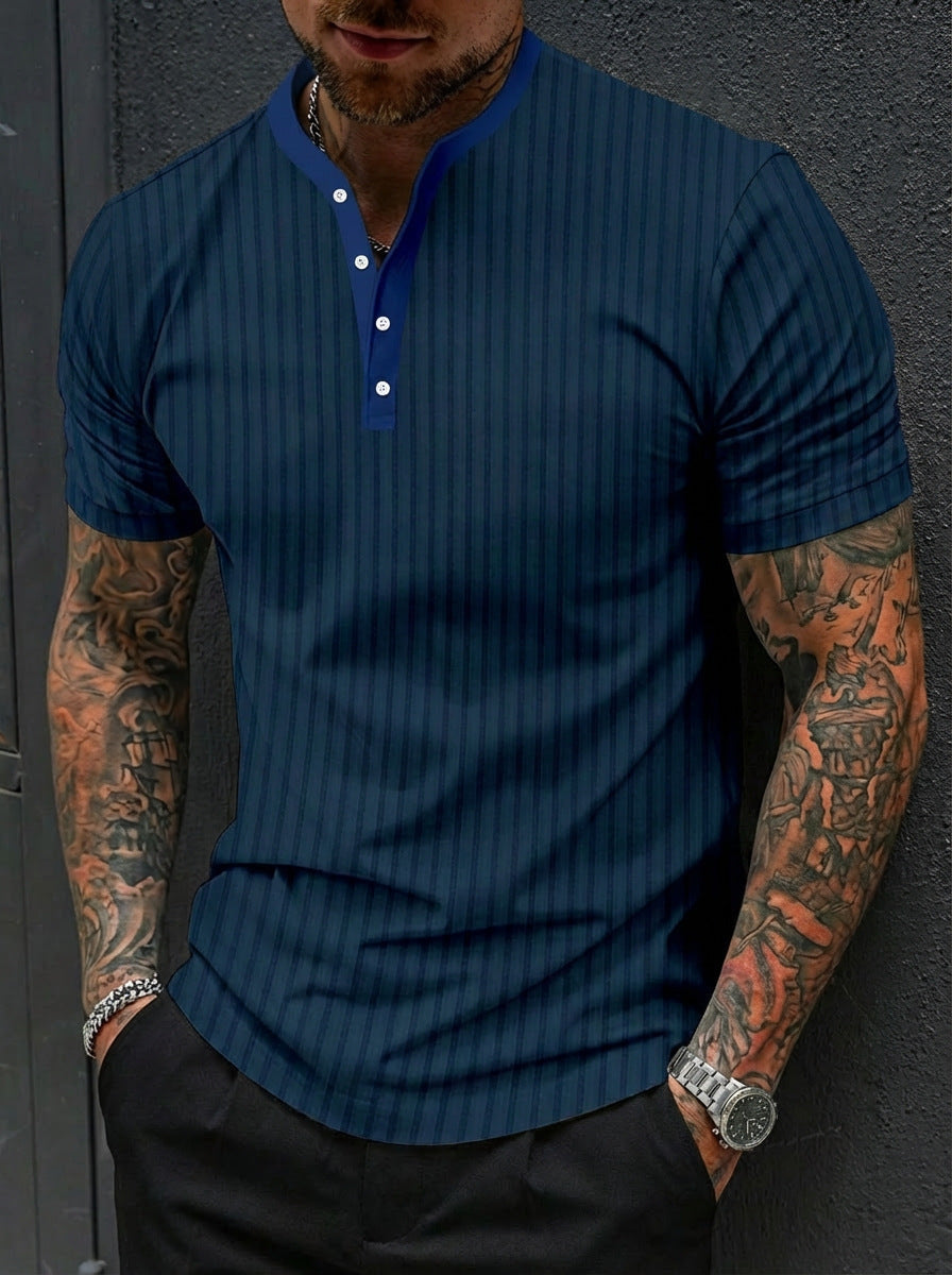Sports-Leisure Fashion Stand-Collar Knitted Short-Sleeve Polo Shirt