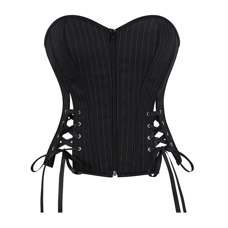 Strap And Zipper Corset Top For Women