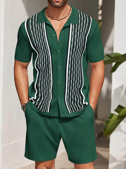 Men's Casual Loose-Fitting Short-Sleeve Shirt Two-Piece Set