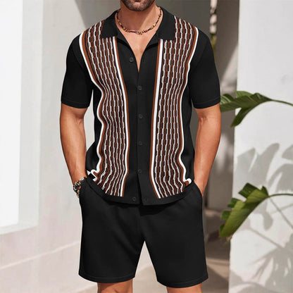 Men's Casual Loose-Fitting Short-Sleeve Shirt Two-Piece Set