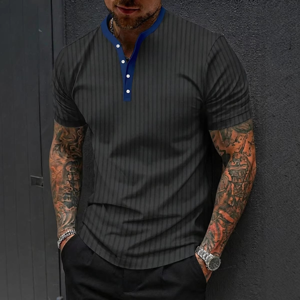 Sports-Leisure Fashion Stand-Collar Knitted Short-Sleeve Polo Shirt